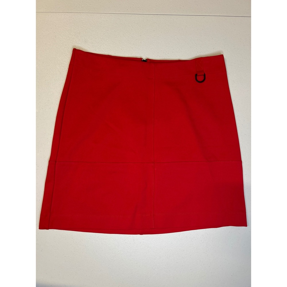 Kenneth Cole Skirt Women M Red Ponte Mini A-Line Exposed Zipper D-Ring Detail